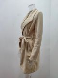 Solid Color Belted Wrap Wool Coat for Women