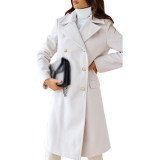 Double Breasted Woolen Coat Notched Collar Winter Long Jacket Outerwear