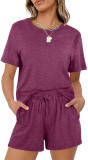 Solid Color Casual Short Sleeve Short Set