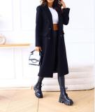Double Breasted Woolen Coat Notched Collar Winter Long Jacket Outerwear