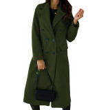 Double Breasted Woolen Coat Notched Collar Winter Long Jacket Outerwear