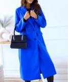 Double Breasted Woolen Coat Notched Collar Winter Long Jacket Outerwear