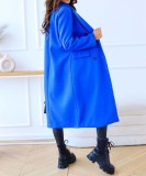 Double Breasted Woolen Coat Notched Collar Winter Long Jacket Outerwear