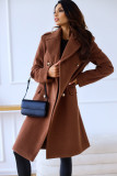 Double Breasted Woolen Coat Notched Collar Winter Long Jacket Outerwear