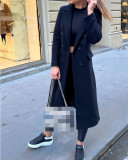 Double Breasted Woolen Coat Notched Collar Winter Long Jacket Outerwear