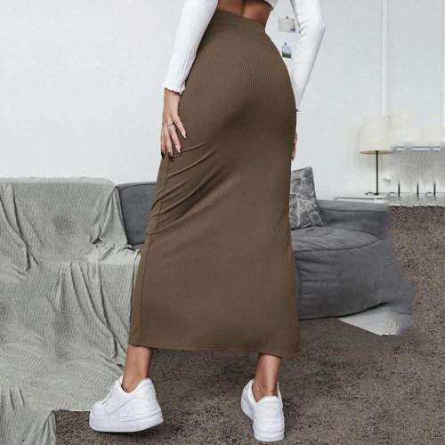 Women's Casual Split Side Rib Knit Long Pencil Skirt