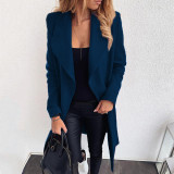 Solid Color Belted Wrap Wool Coat for Women