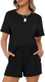 Solid Color Casual Short Sleeve Short Set