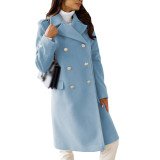 Double Breasted Woolen Coat Notched Collar Winter Long Jacket Outerwear