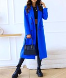 Double Breasted Woolen Coat Notched Collar Winter Long Jacket Outerwear