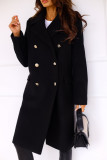 Double Breasted Woolen Coat Notched Collar Winter Long Jacket Outerwear