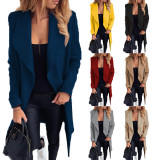Solid Color Belted Wrap Wool Coat for Women