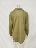 Women's POLO Collar Waffle Knitted Shacket Button Down Shirts