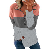 Women Colorblock Sweatshirt Plain Bagggy Matching Tops Fall Clothes
