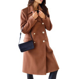 Double Breasted Woolen Coat Notched Collar Winter Long Jacket Outerwear