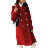 Double Breasted Woolen Coat Notched Collar Winter Long Jacket Outerwear
