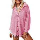 Women's POLO Collar Waffle Knitted Shacket Button Down Shirts