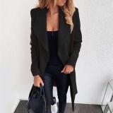 Solid Color Belted Wrap Wool Coat for Women