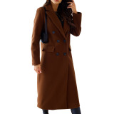 Double Breasted Woolen Coat Notched Collar Winter Long Jacket Outerwear