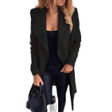 Solid Color Belted Wrap Wool Coat for Women