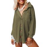 Women's POLO Collar Waffle Knitted Shacket Button Down Shirts