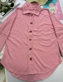 Women's POLO Collar Waffle Knitted Shacket Button Down Shirts
