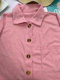 Women's POLO Collar Waffle Knitted Shacket Button Down Shirts