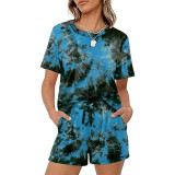 Solid Color Casual Short Sleeve Short Set