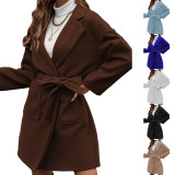 Ladies Lapel Button Belt Jacket