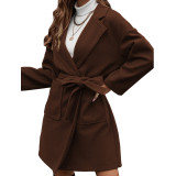 Ladies Lapel Button Belt Jacket
