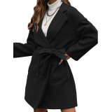 Ladies Lapel Button Belt Jacket