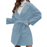 Ladies Lapel Button Belt Jacket