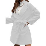 Ladies Lapel Button Belt Jacket