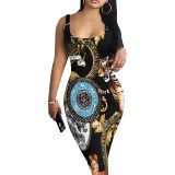 1 Piece Custom Casual Print U Neck Sleeveless Midi Dress