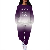 1 Piece Custom Casual Print Long Sleeve Gradient Color Pant Set