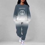 1 Piece Custom Casual Print Long Sleeve Gradient Color Pant Set