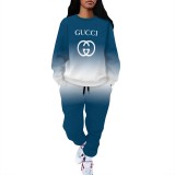 1 Piece Custom Casual Print Long Sleeve Gradient Color Pant Set