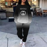 1 Piece Custom Casual Print Long Sleeve Gradient Color Pant Set
