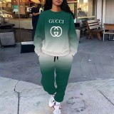 1 Piece Custom Casual Print Long Sleeve Gradient Color Pant Set