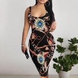 1 Piece Custom Casual Print U Neck Sleeveless Midi Dress