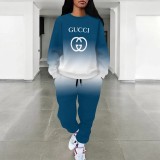 1 Piece Custom Casual Print Long Sleeve Gradient Color Pant Set