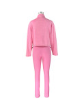 Solid High Neck Washed Top + Yoga Pants Sports Two-piece Set