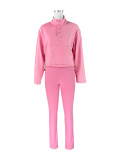 Solid High Neck Washed Top + Yoga Pants Sports Two-piece Set
