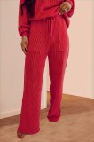 Fiery Red JOLLY Corded Long Sleeve Top and Pockets Pants Set