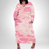1 Piece Custom Casual Print V Neck Long Sleeve Plus Size Maxi Dress