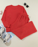 Fiery Red JOLLY Corded Long Sleeve Top and Pockets Pants Set