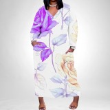 1 Piece Custom Casual Print V Neck Long Sleeve Plus Size Maxi Dress