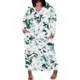 1 Piece Custom Casual Print V Neck Long Sleeve Plus Size Maxi Dress