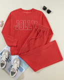 Fiery Red JOLLY Corded Long Sleeve Top and Pockets Pants Set