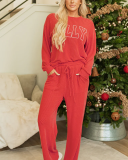 Fiery Red JOLLY Corded Long Sleeve Top and Pockets Pants Set